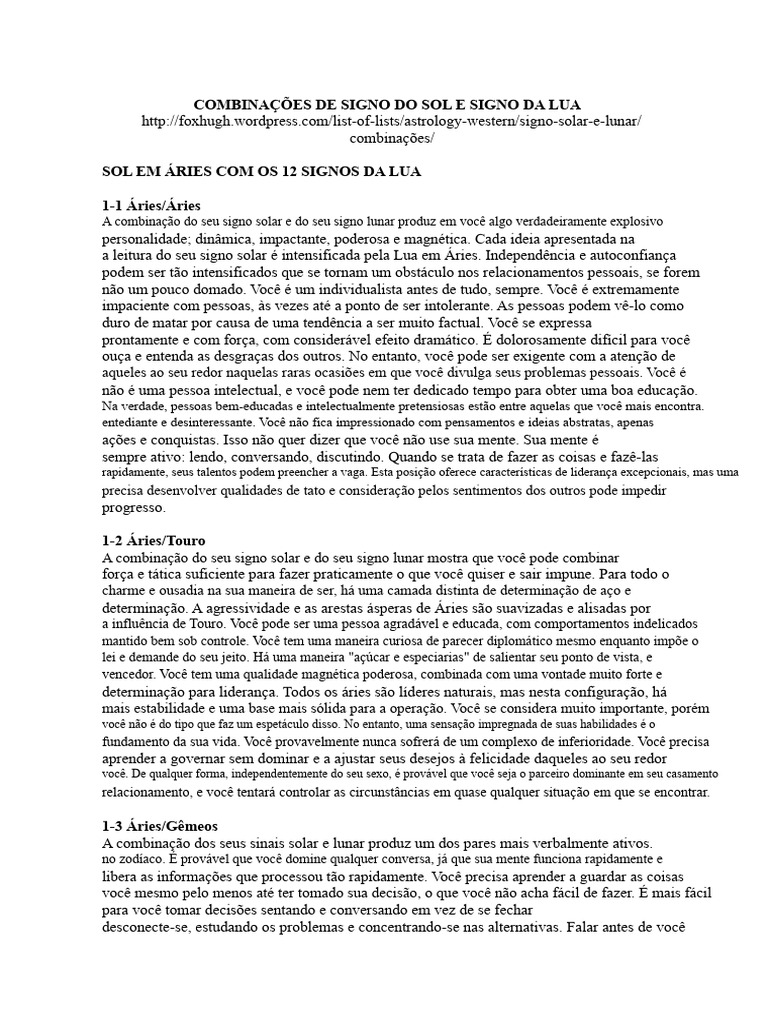 Combinações de Signos Do Sol e Da Lua Na Astrologia | PDF | Signo do ...