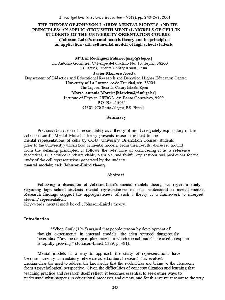 Johnson-Laird's Mental Models in Education | PDF | Theory | Mind