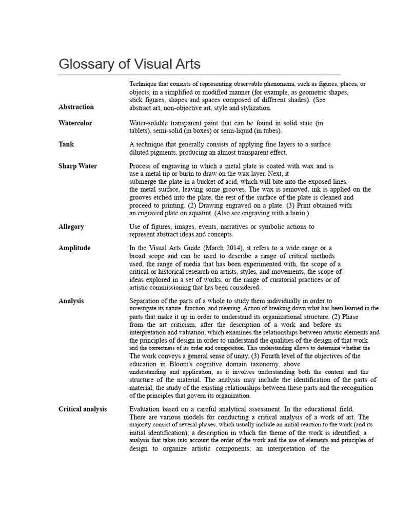 Visual Arts Terminology Glossary | PDF | Color | Composition (Visual Arts)