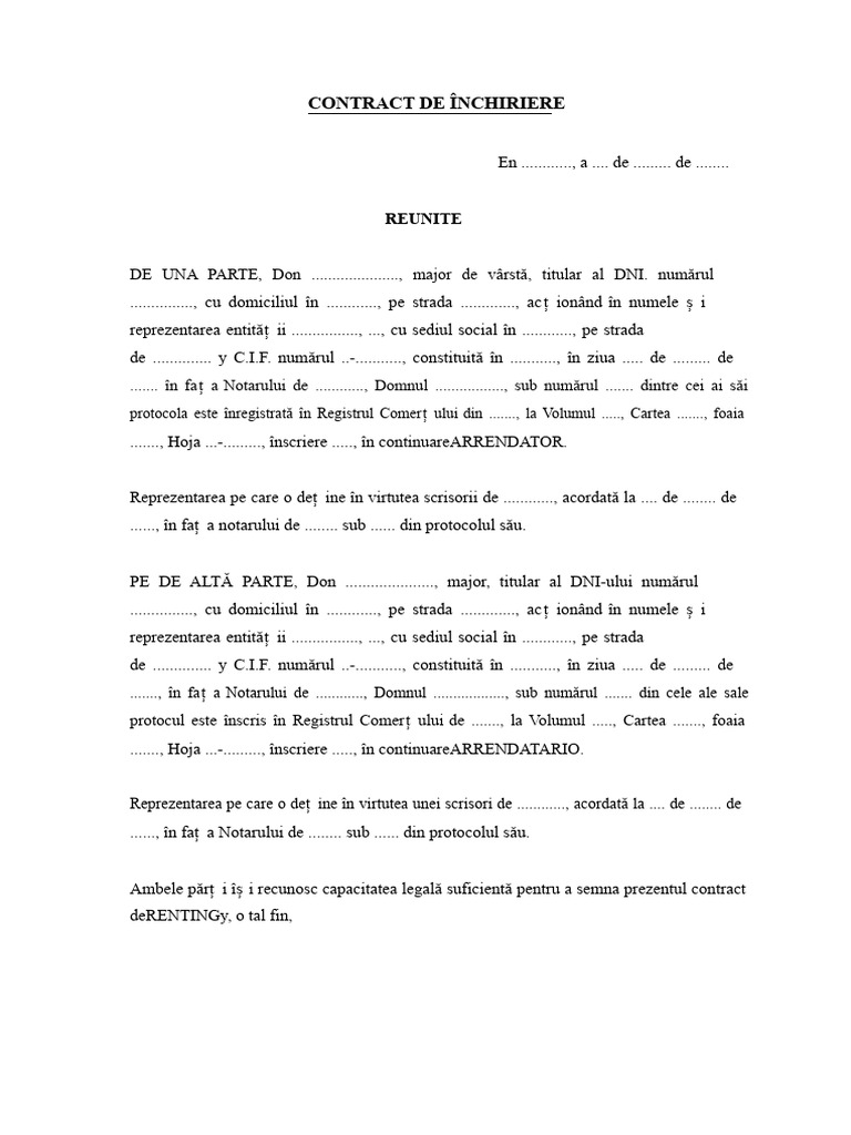 Model de Contract de Închiriere | PDF