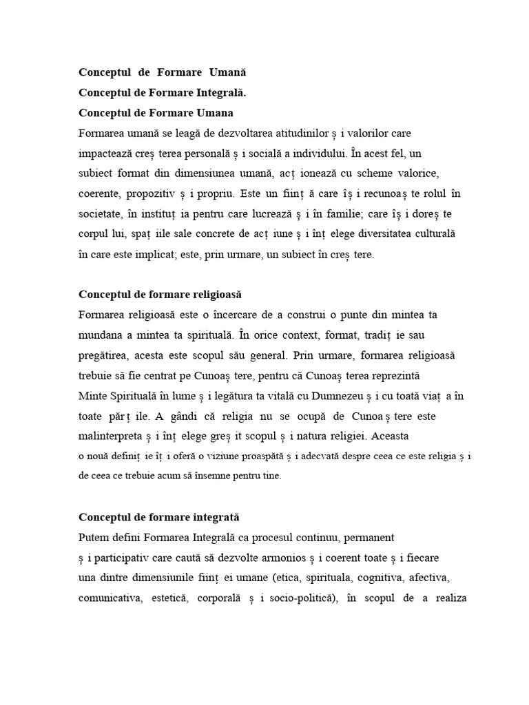 Conceptul de Formare Umană | PDF