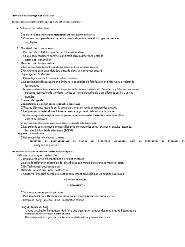 Échantillonnage et manipulation des preuves | PDF | Empreinte digitale ...