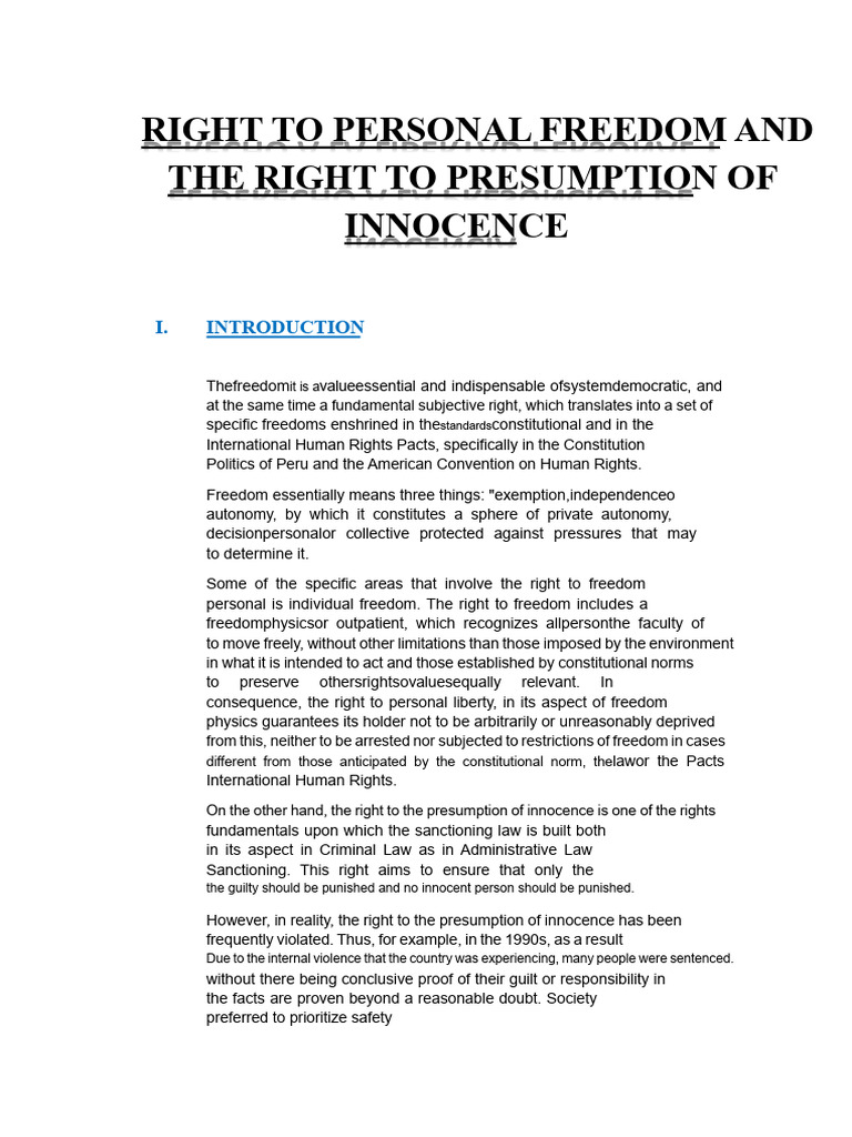 Personal Freedom and Innocence Rights | PDF | Guilt (Law) | Presumption ...