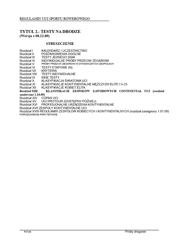 Regulamin UCI | PDF