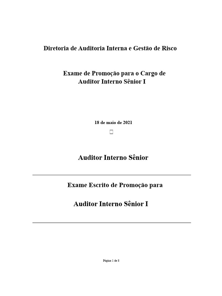 Exame de Auditor Interno Chefe | PDF | Auditoria interna | Contabilidade