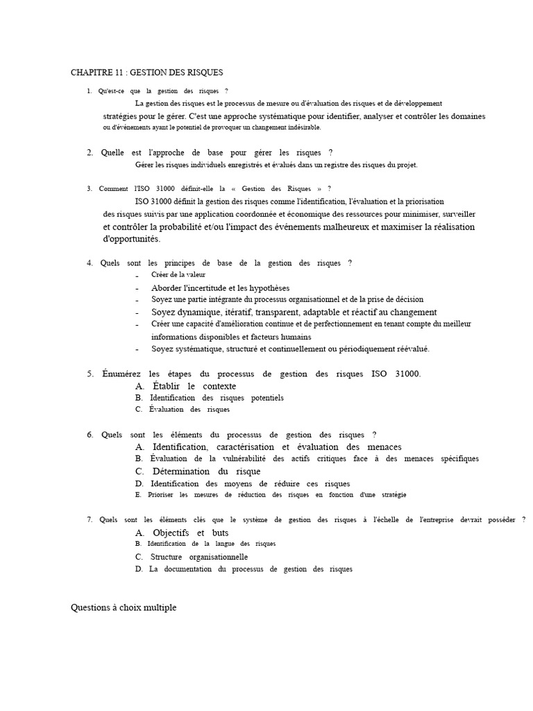 Gestion des Risques : Principes et Processus | PDF | Gestion des ...