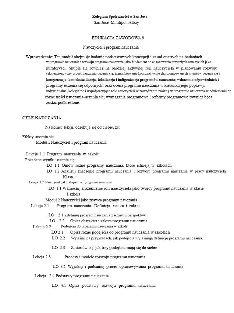 Nauczyciel I Program Nauczania 2 | PDF