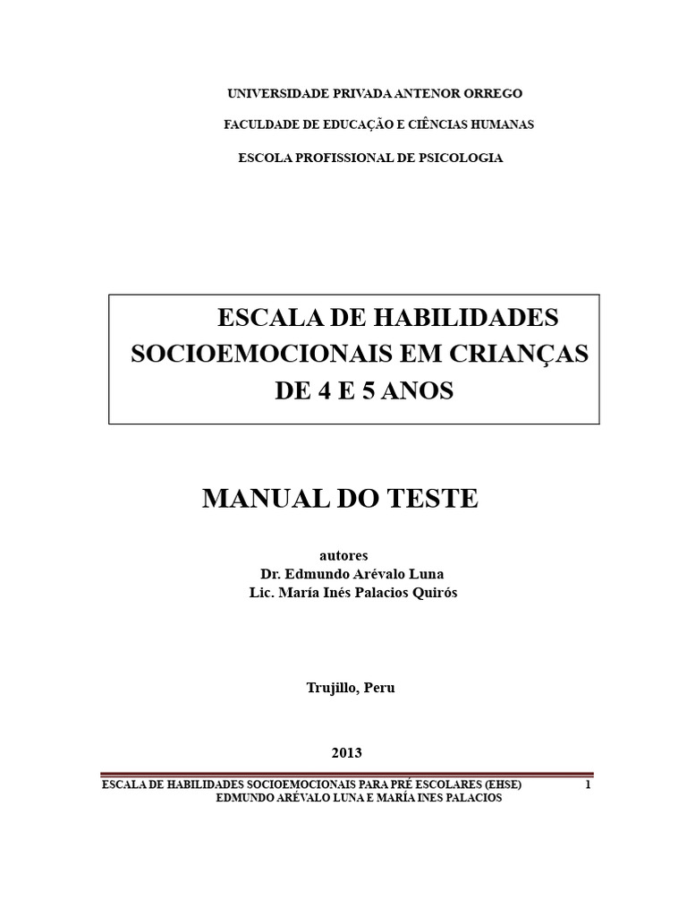 Escala de Habilidades Socioemocionais (1) | PDF | Família | Parentesco