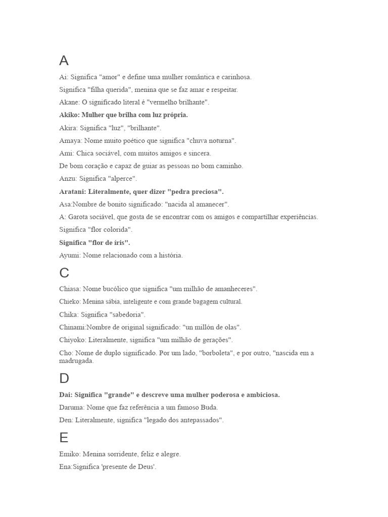 Nomes e Apelidos em Japonês para Meninas | PDF