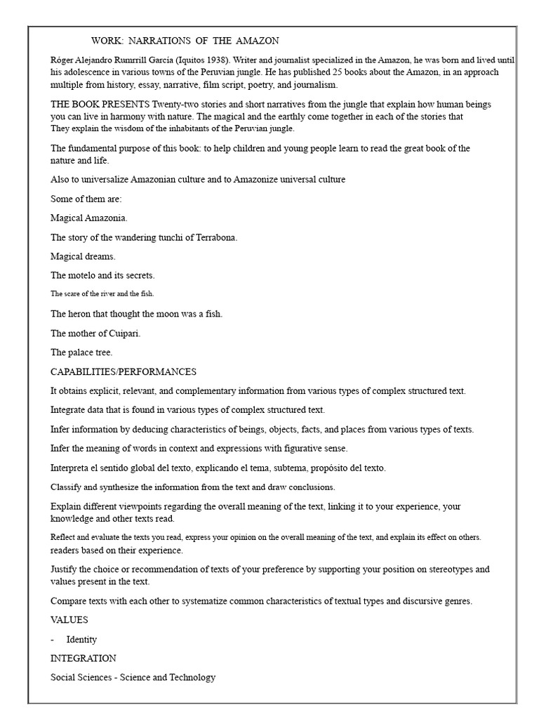 WORK The Amazonian Narrations | PDF