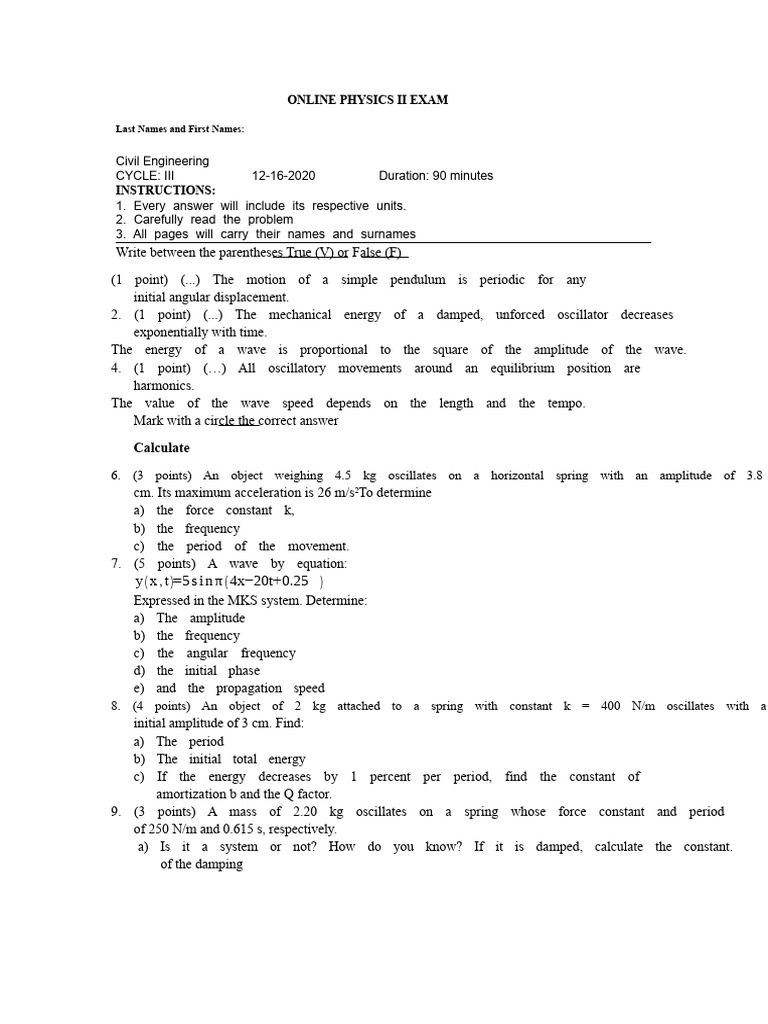 Online Physics II Exam Questions | PDF
