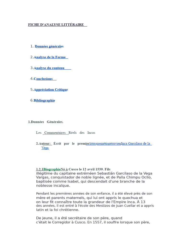Analyse des Commentaires Réels des Incas | PDF | Empire Inca