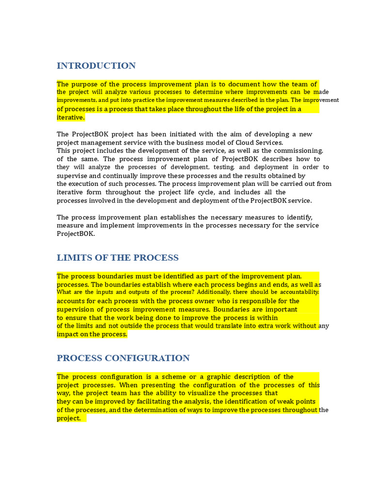 Process Improvement Plan | PDF | Performance Indicator | Project Management