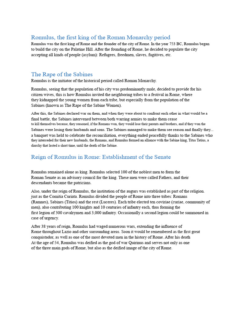 Romulus: Founder of Rome and Its Kings | PDF | Ancient Rome | Classical ...