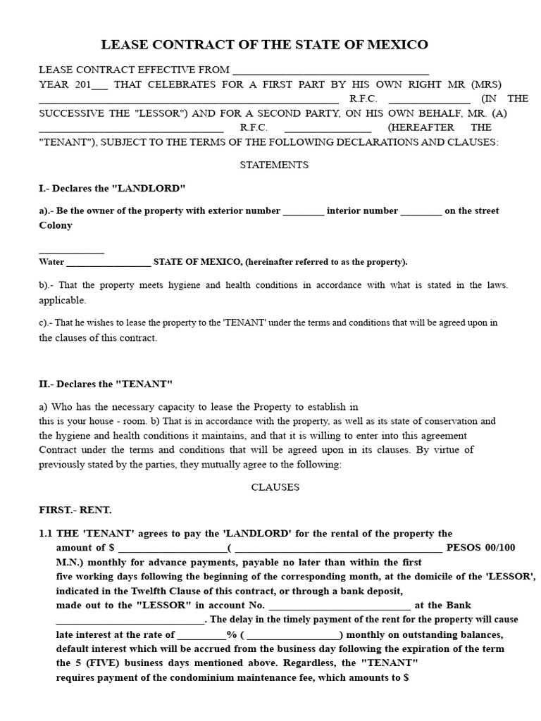 Lease Contract for State of Mexico | PDF | Lease | Leasehold Estate