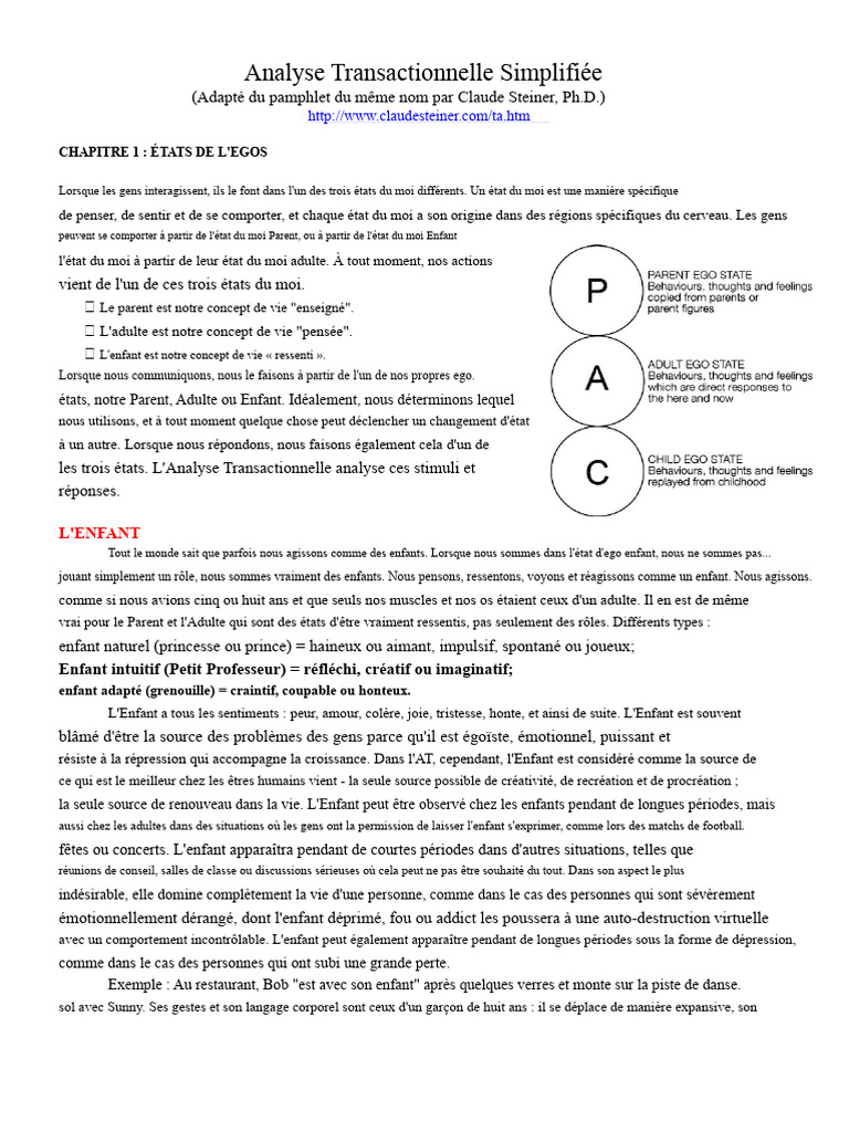 États de l'ego en Analyse Transactionnelle | PDF | Émotions | Concept ...