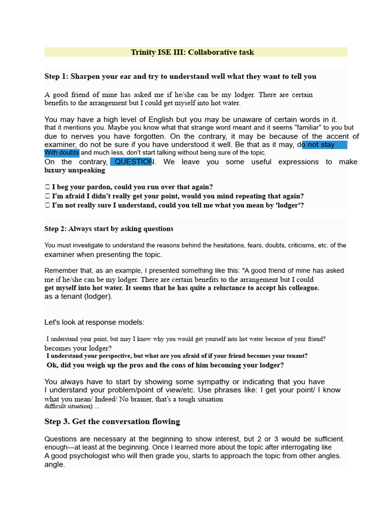 Trinity Ise Iii Collaborative Task Pdf Psychology Social Psychology