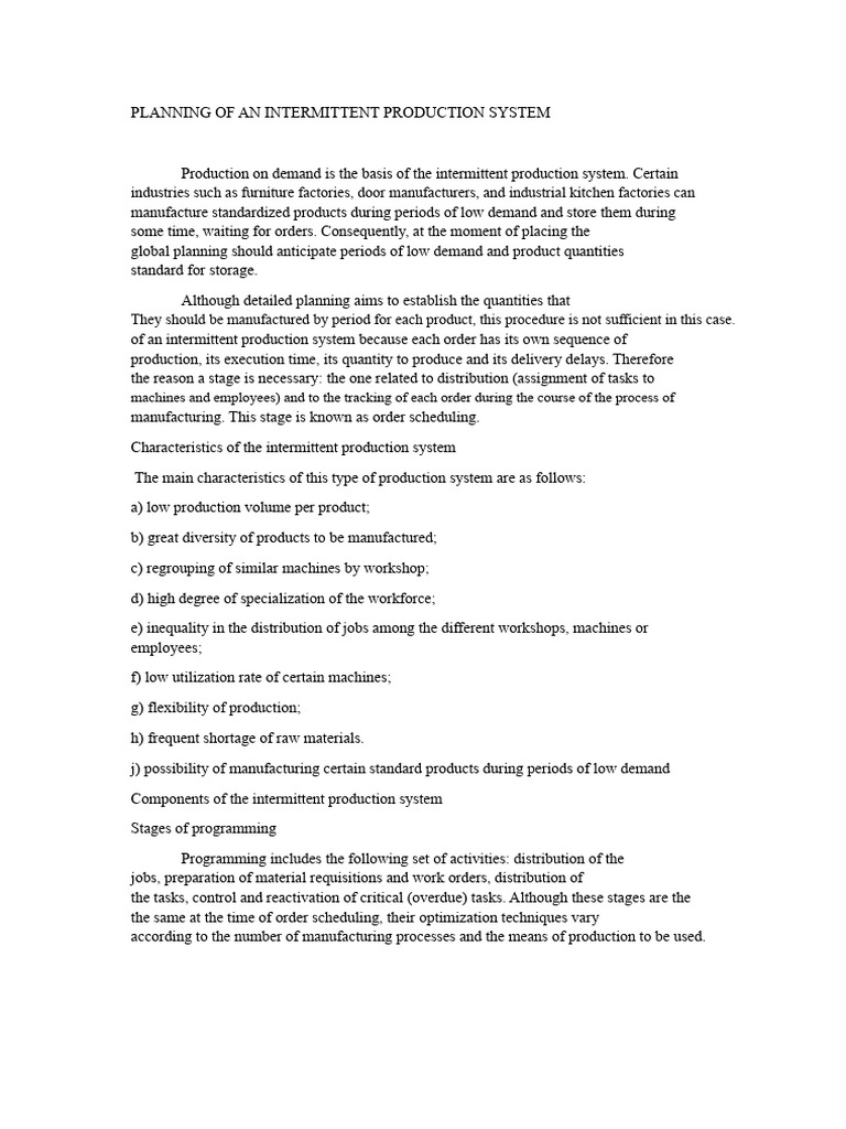Planning of An Intermittent Production System | PDF | Business | Economies