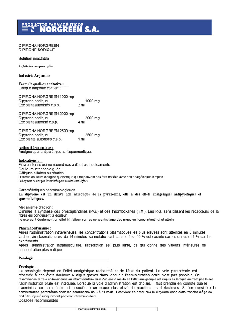 Dipirone Norgreen : Indications et Posologie | PDF | Asthme | Médecine