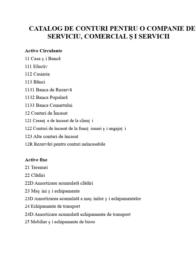 Catalog de Conturi Pentru o Companie de Servicii | PDF