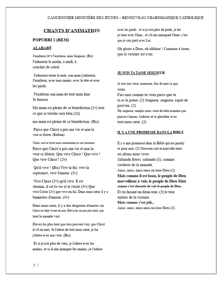 Chants de Louange pour Jeunes Catholiques | PDF | Saint-Esprit | Jésus
