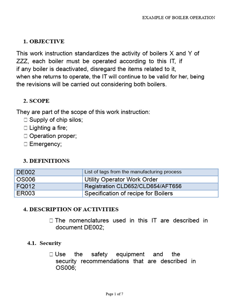 Boiler Operation Work Instruction Guide | PDF | Boiler | Water