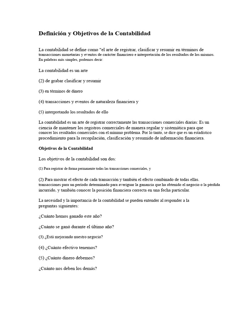 Definición y Objetivos de la Contabilidad | PDF | Contabilidad ...