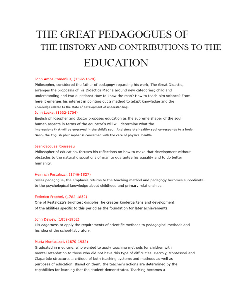 The Great Educators in History and Contributions To Education | PDF ...