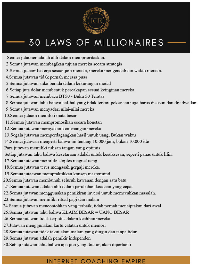 30 Kebiasaan Jutawan yang Sukses | PDF