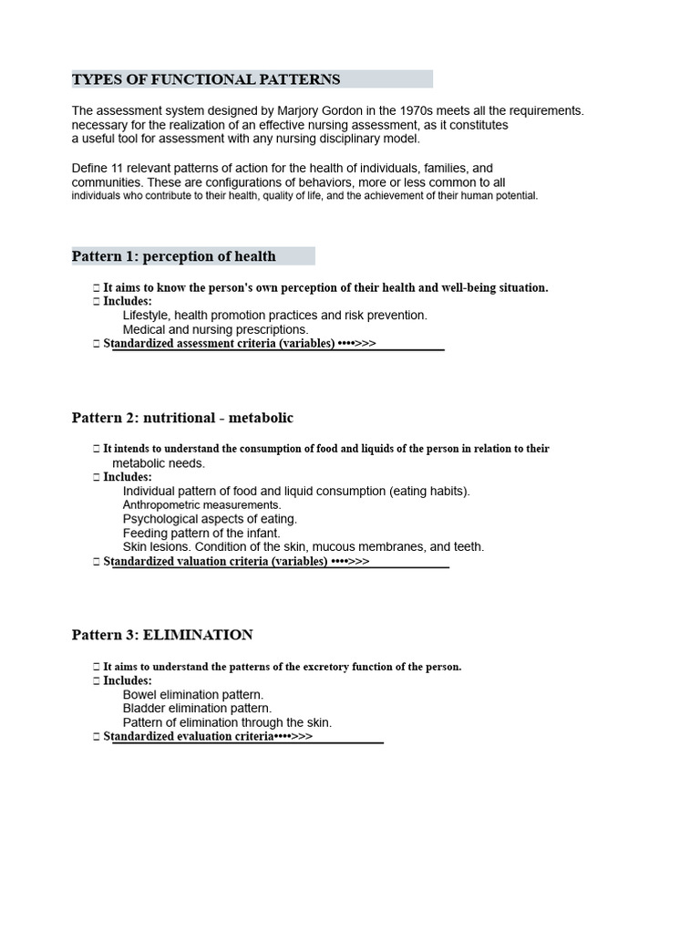 11 Gordon's Functional Health Patterns | PDF | Perception ...