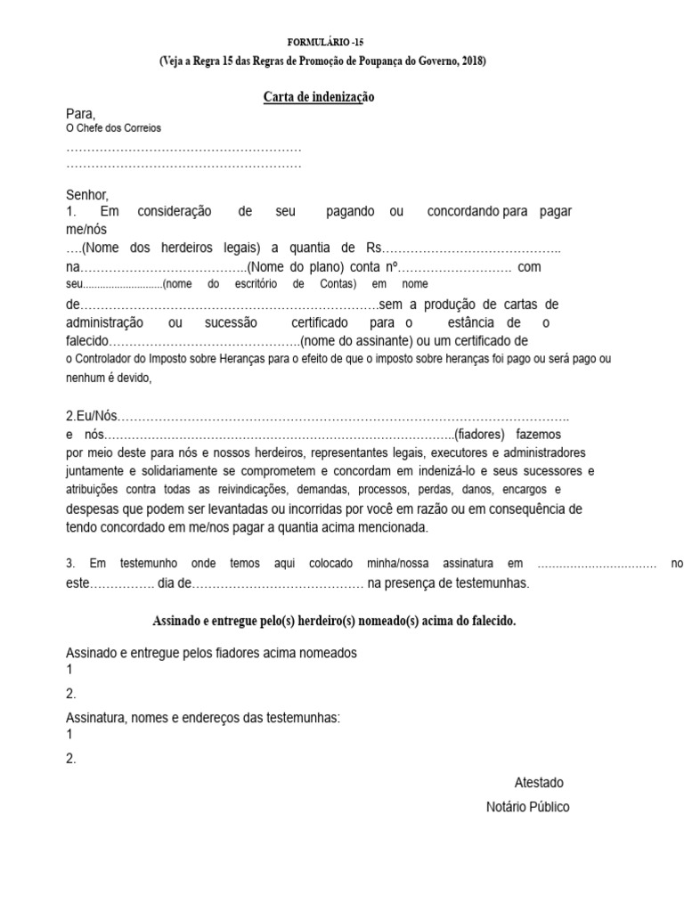 Formulário de Indenização de Poupança | PDF
