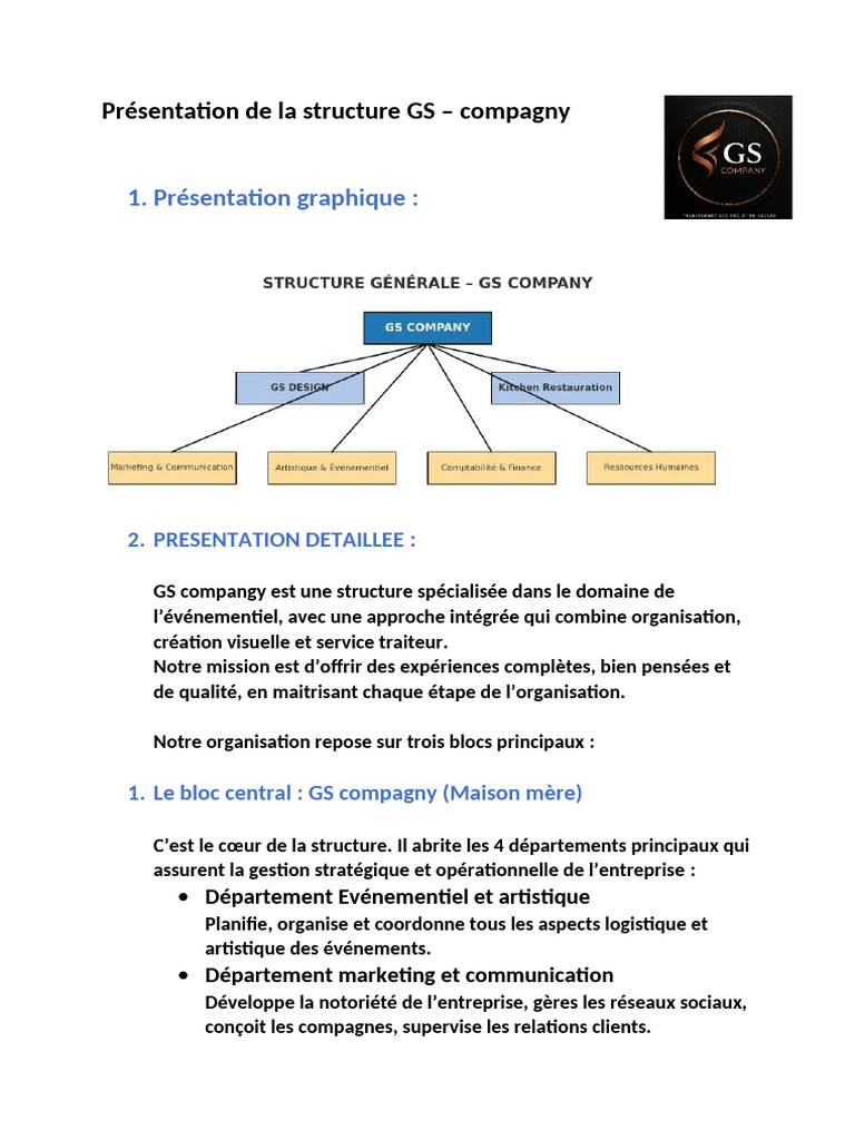 Structure de GS Compagny en Détail | PDF | Commercialisation | Business