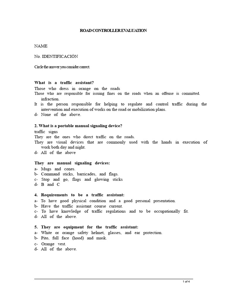 Traffic Assistant Evaluation Guide | PDF | Traffic | Safety
