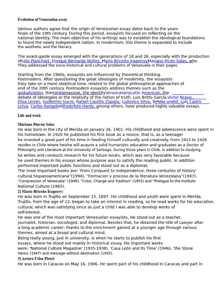 History of Venezuelan Essay Writing | PDF | Venezuela | Essays