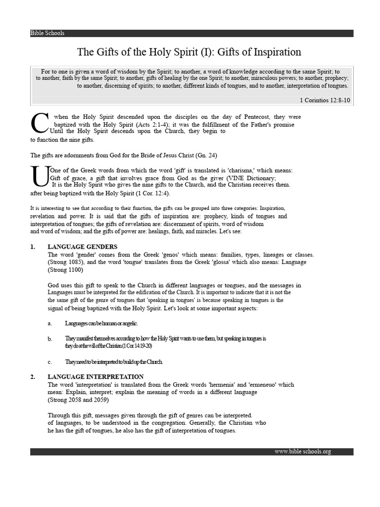 Gifts of the Holy Spirit Explained | PDF | Spiritual Gift | Prophecy
