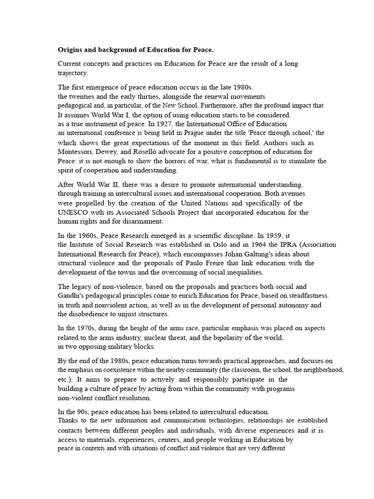 History of Education for Peace | PDF | Peace | Nonviolence