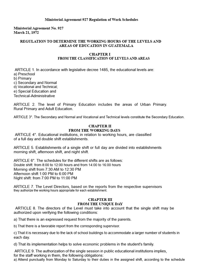 Guatemala Work Schedule Regulations | PDF | Government | Justice