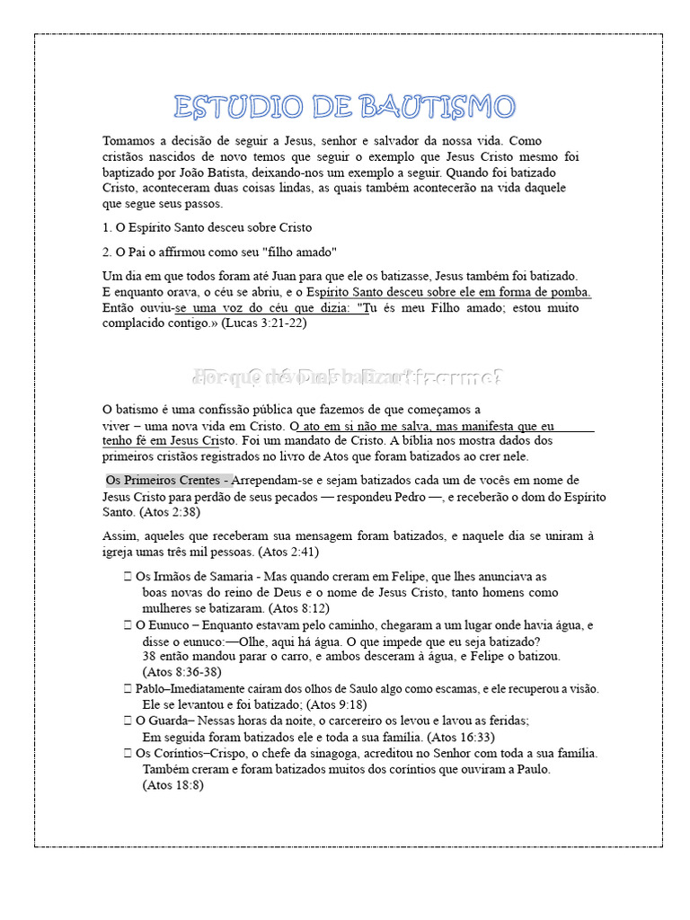 Estudo de Batismo | PDF | Batismo | Jesus