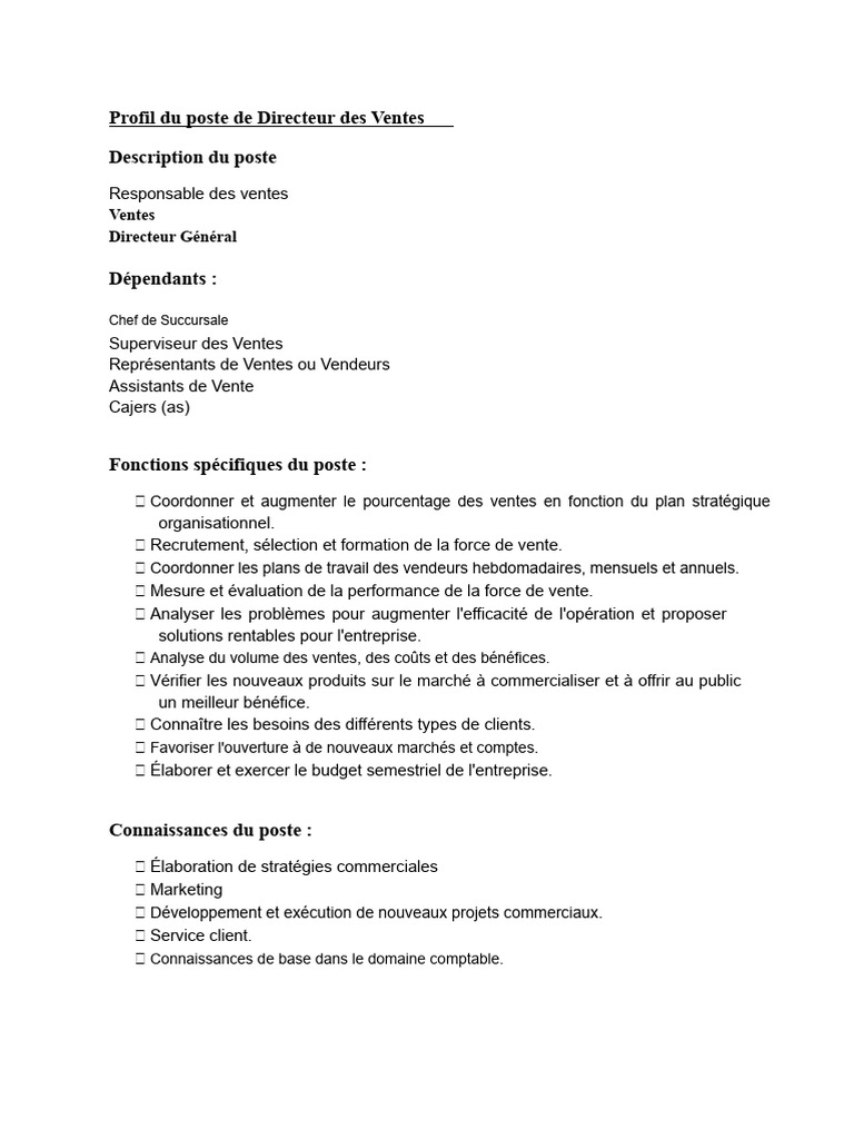 Profil des postes en ventes et management | PDF | Sodles ...