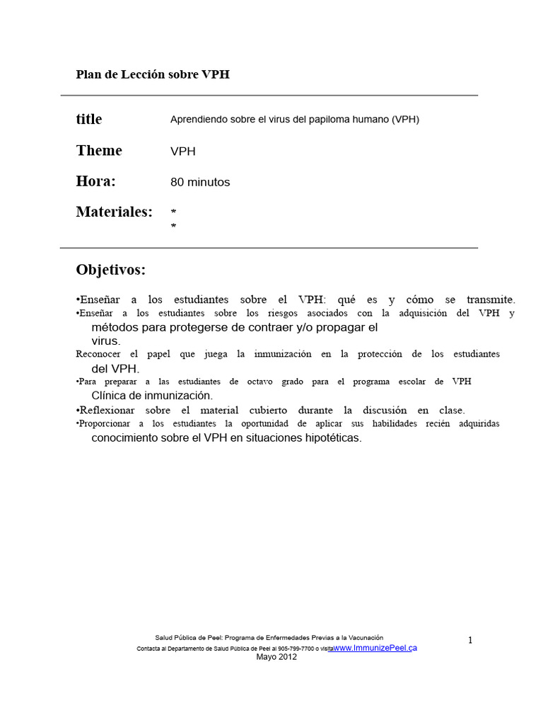 Lección sobre el VPH para Estudiantes | PDF | Infección transmitida ...