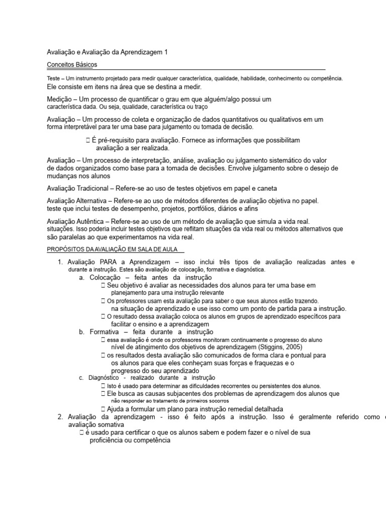 Avaliação da Aprendizagem: Tipos e Métodos | PDF | Aprendizado | Avaliação