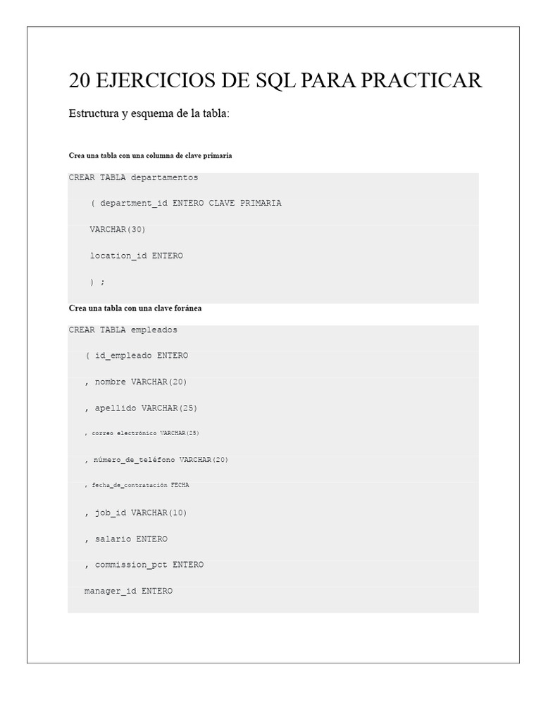 Ejercicios SQL para Practicar | PDF | SQL | Diseño de software