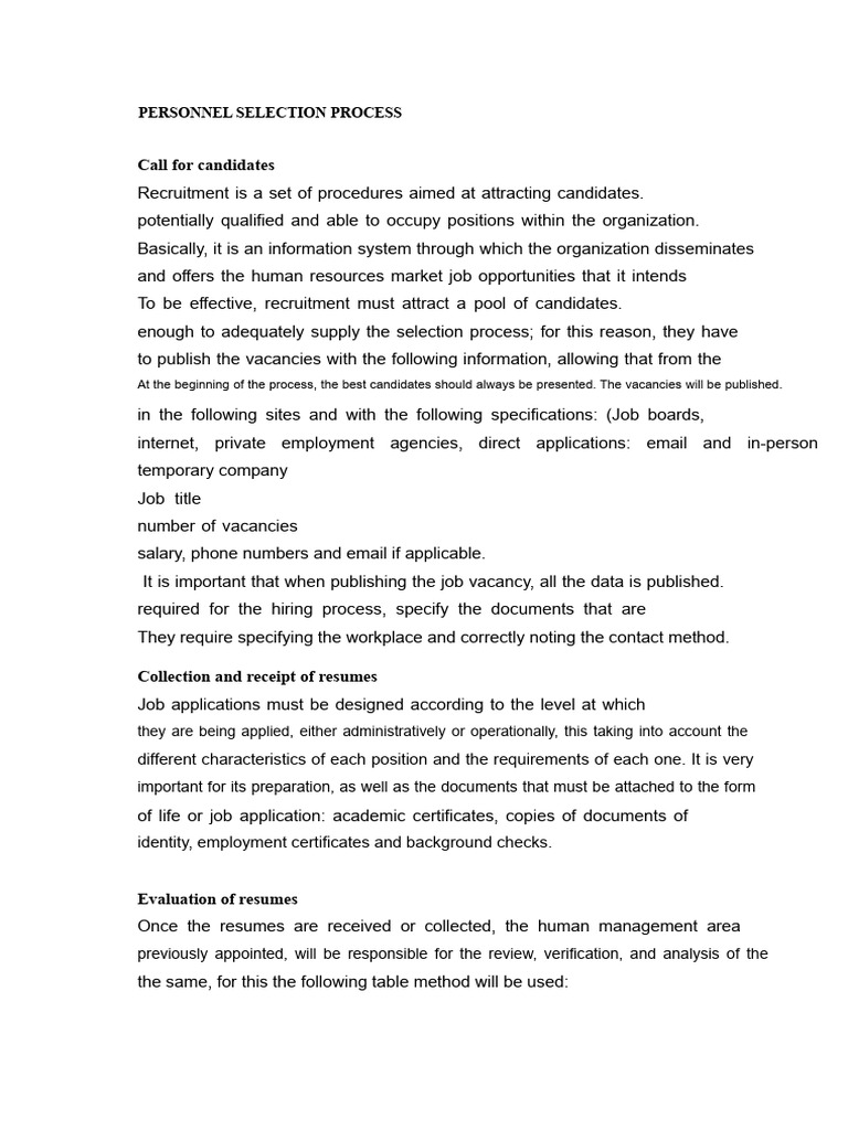 Personnel Selection Process Guide | PDF | Recruitment | Résumé