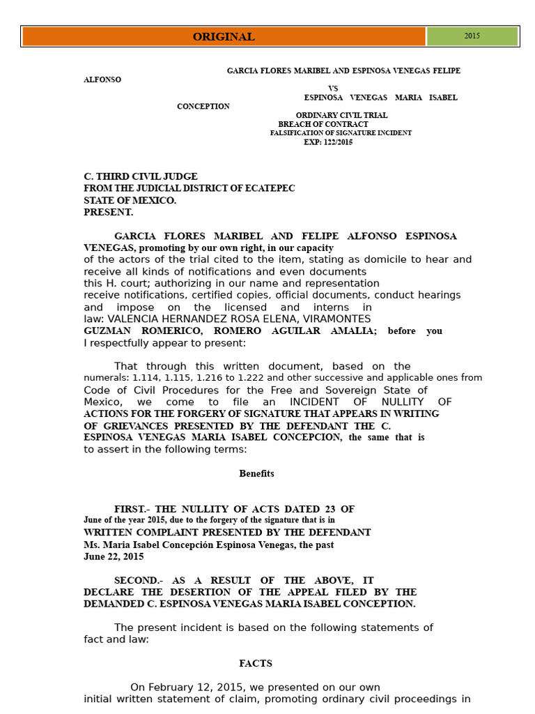 Nullity of Actions for Signature Forgery | PDF | Appeal | Complaint
