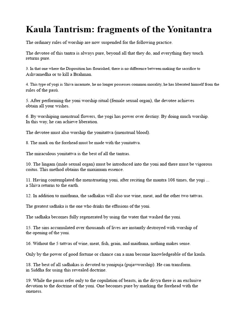 Kaula Tantrism: Yoni Worship Practices | PDF | Tantra | Alchemy