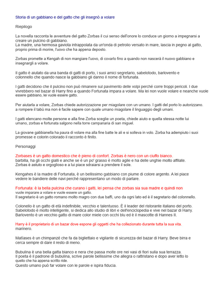 Riassunto Della Storia Di Un Gabbiano e Del Gatto Che Gli Insegnò A ...
