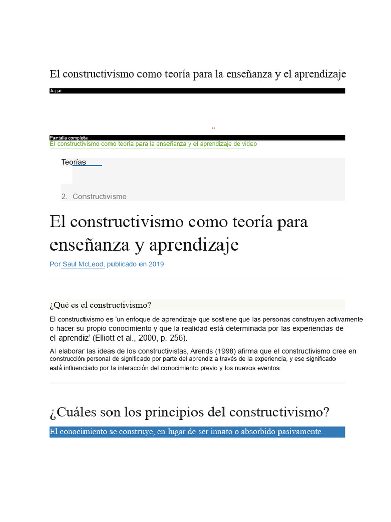 Teoría del Constructivismo en Educación | PDF | Constructivismo ...