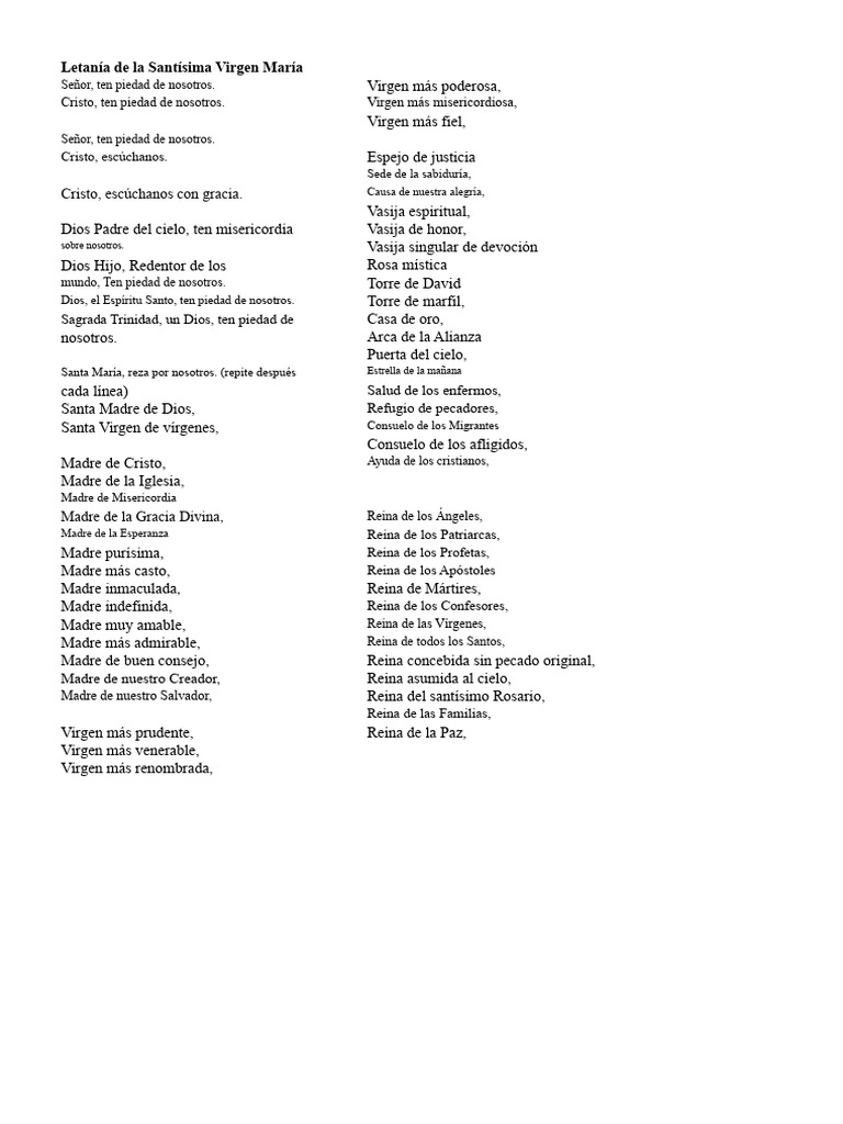 Letanía a la Santísima Virgen María | PDF | María, madre de Jesús ...