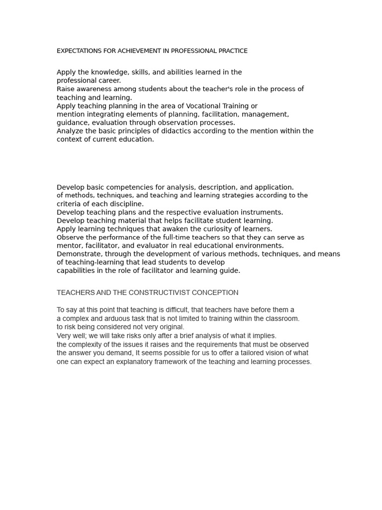 Expectations of Achievement in Professional Practice | PDF