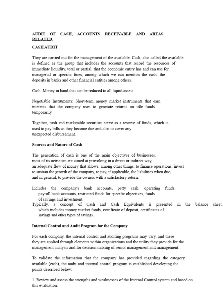Cash and Accounts Receivable Audit Guide | PDF | Internal Control | Audit